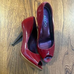 Aldo Glossy Red Peep Toe Heels